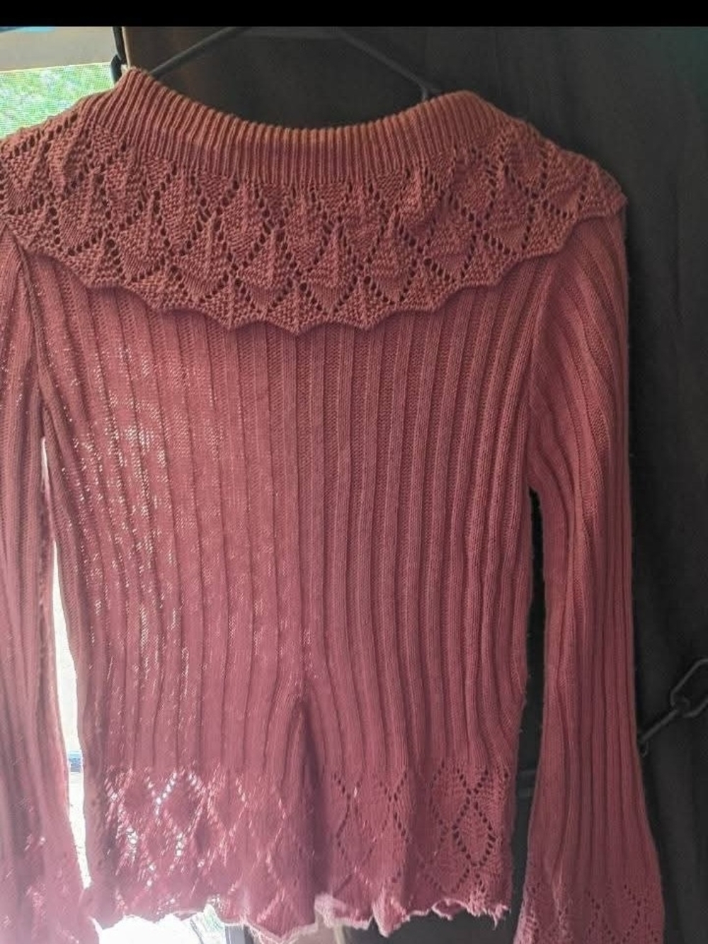 Cato Dusty Rose Ribbed Knit Sweater with Lace Yoke